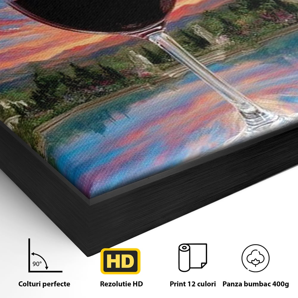 Leinwand Premium Canvas Wall Art, LuxCanva® N1059, Glas der Wünsche, Sonnenuntergang, Rotwein, Getränk, Glas, Denkmal, Architektur, Garten, Blumen, Romantik, Kneipe, Lounge, Bar, Restaurant, Restaurant, Küche