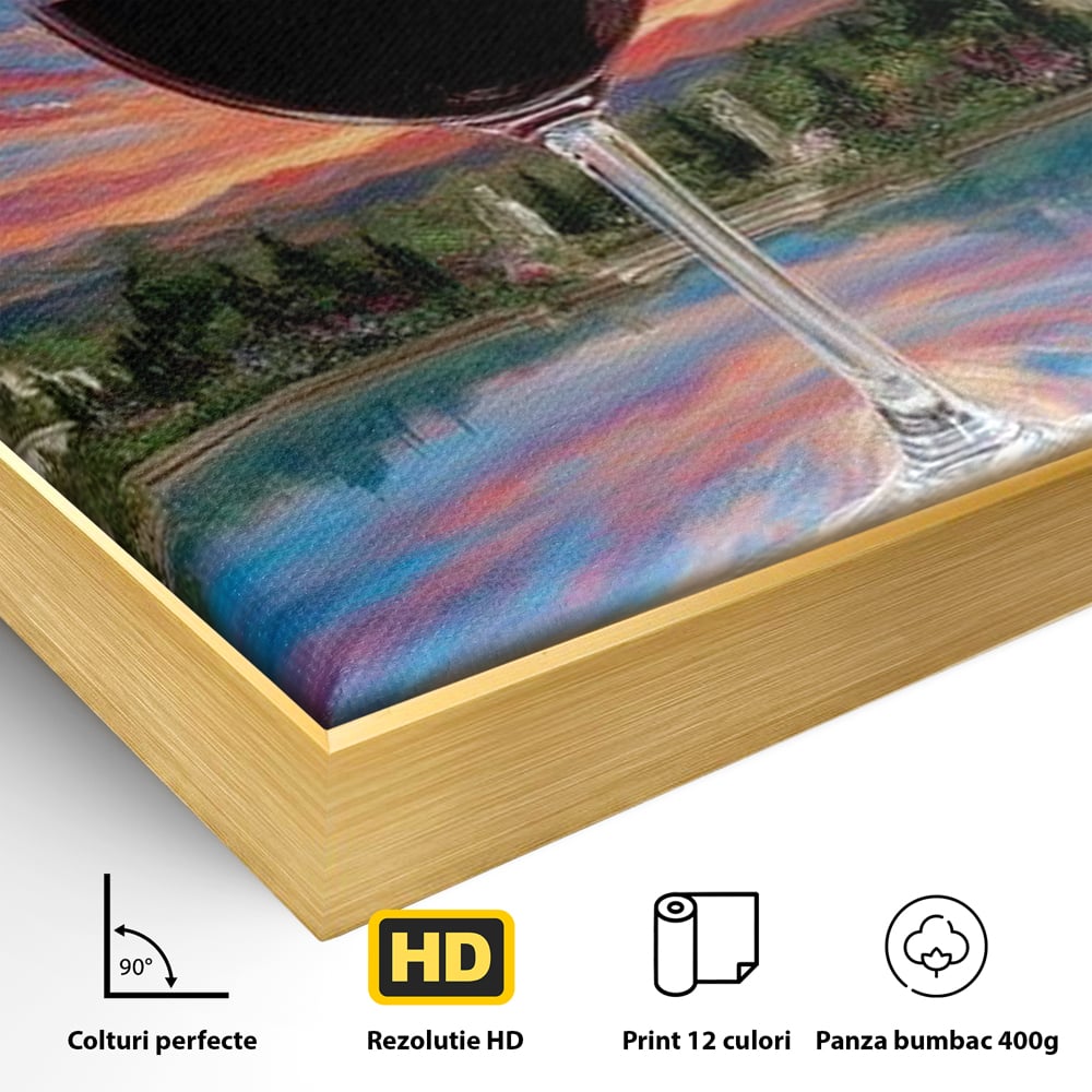 Leinwand Premium Canvas Wall Art, LuxCanva® N1059, Glas der Wünsche, Sonnenuntergang, Rotwein, Getränk, Glas, Denkmal, Architektur, Garten, Blumen, Romantik, Kneipe, Lounge, Bar, Restaurant, Restaurant, Küche
