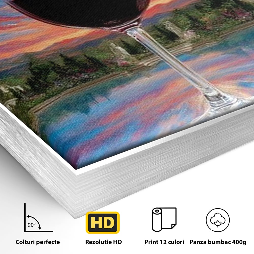 Leinwand Premium Canvas Wall Art, LuxCanva® N1059, Glas der Wünsche, Sonnenuntergang, Rotwein, Getränk, Glas, Denkmal, Architektur, Garten, Blumen, Romantik, Kneipe, Lounge, Bar, Restaurant, Restaurant, Küche