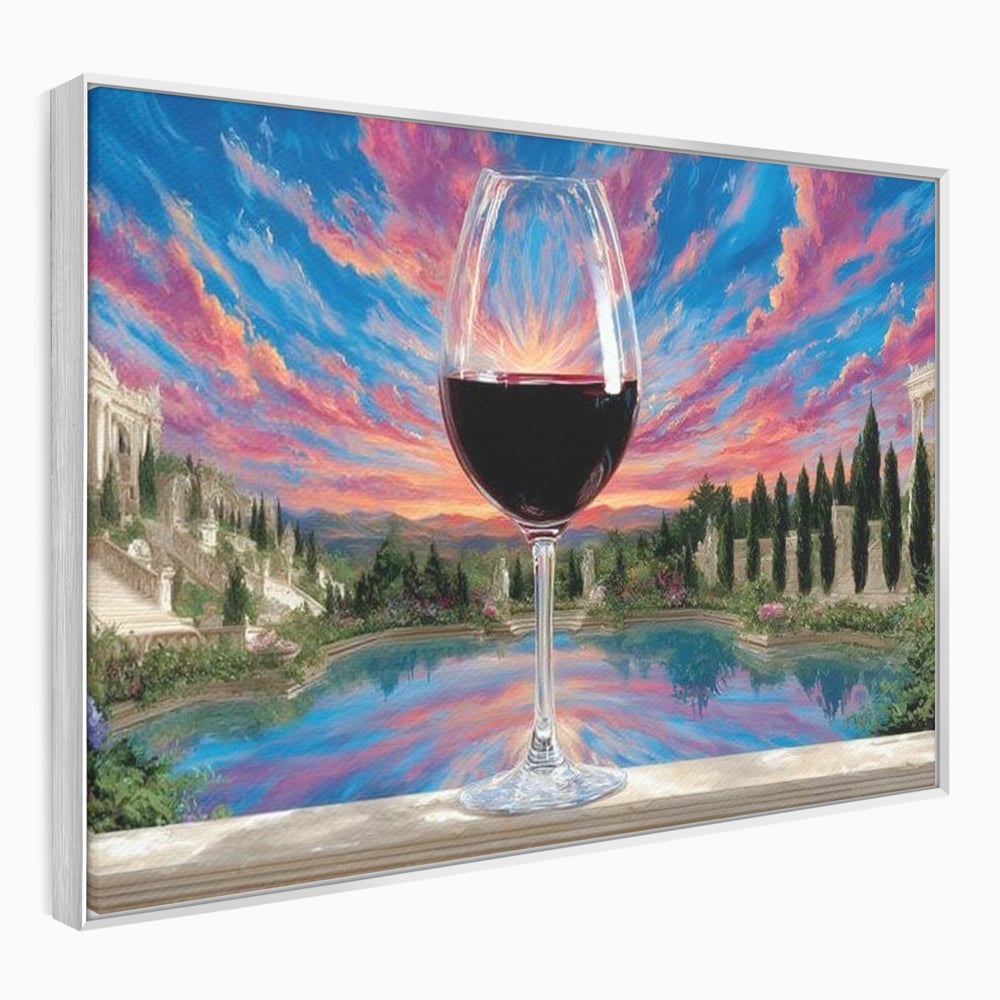 Leinwand Premium Canvas Wall Art, LuxCanva® N1059, Glas der Wünsche, Sonnenuntergang, Rotwein, Getränk, Glas, Denkmal, Architektur, Garten, Blumen, Romantik, Kneipe, Lounge, Bar, Restaurant, Restaurant, Küche