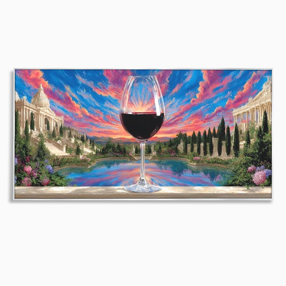 Leinwand Premium Canvas Wall Art, LuxCanva® N1059, Glas der Wünsche, Sonnenuntergang, Rotwein, Getränk, Glas, Denkmal, Architektur, Garten, Blumen, Romantik, Kneipe, Lounge, Bar, Restaurant, Restaurant, Küche