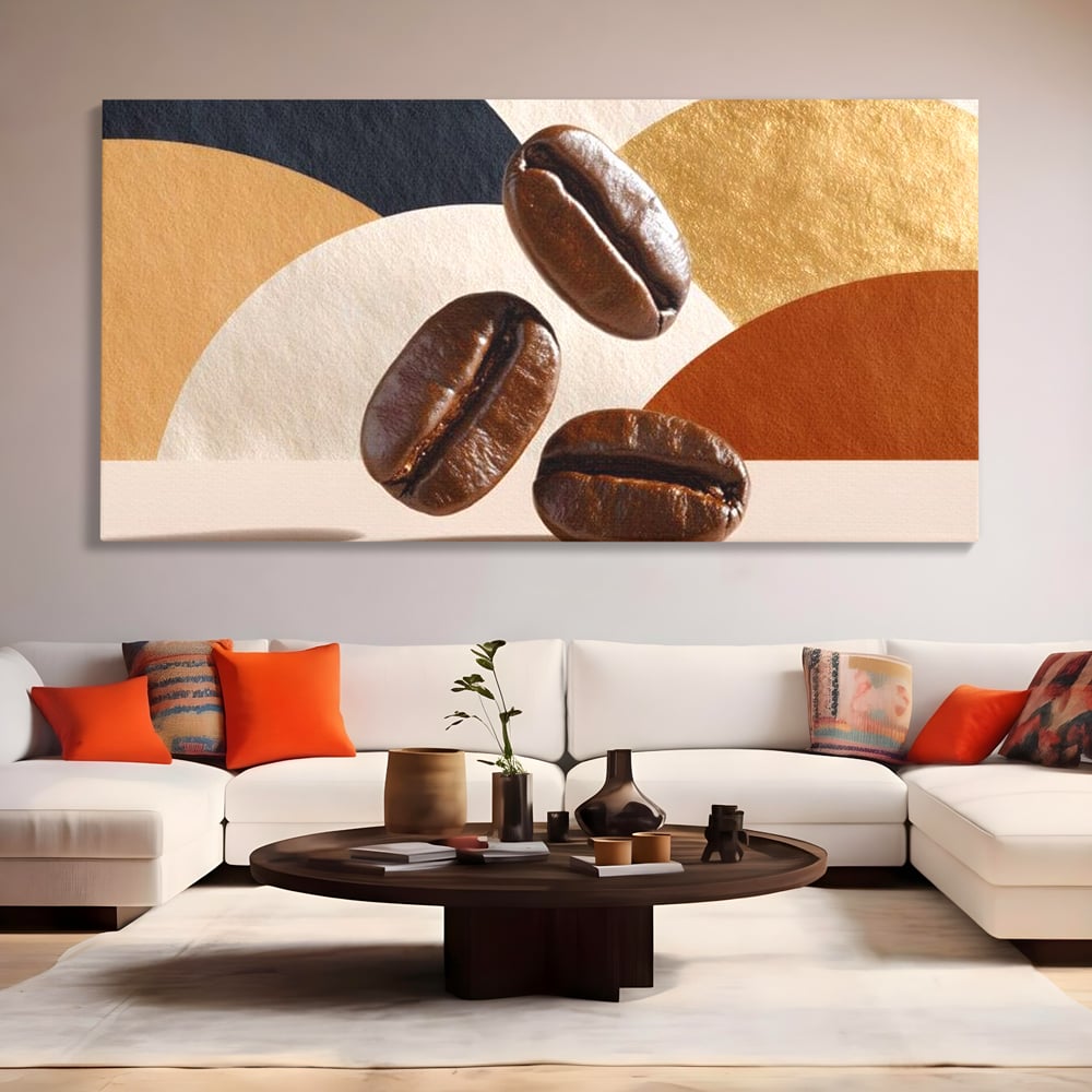 Leinwand Premium Canvas Wall Art, LuxCanva® N1060, Aromatische Kreise, Kaffeebohnen, Espresso, Design, Modern, Abstrakt, Morgen, Energie, Natürlich, Natürlich, Café, Kneipe, Lounge, Bar, Restaurant, Restaurant, Küche
