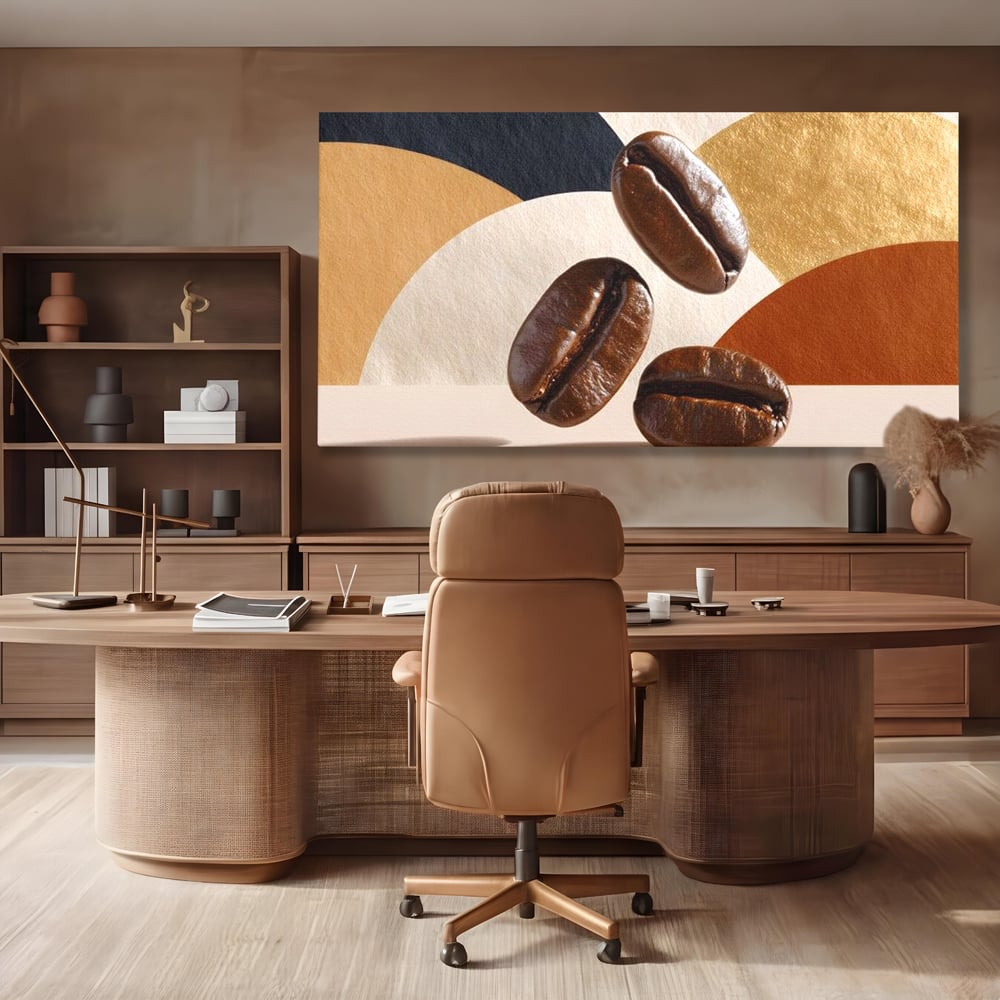 Leinwand Premium Canvas Wall Art, LuxCanva® N1060, Aromatische Kreise, Kaffeebohnen, Espresso, Design, Modern, Abstrakt, Morgen, Energie, Natürlich, Natürlich, Café, Kneipe, Lounge, Bar, Restaurant, Restaurant, Küche