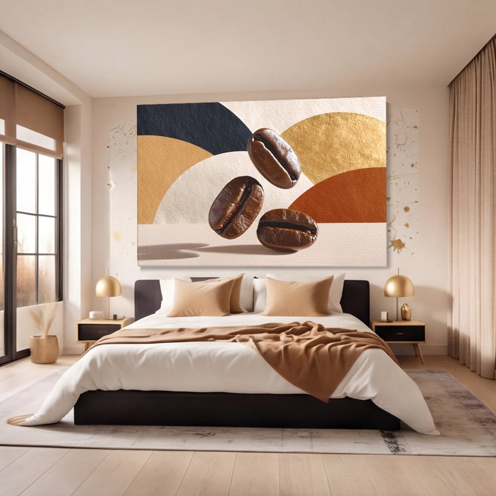 Leinwand Premium Canvas Wall Art, LuxCanva® N1060, Aromatische Kreise, Kaffeebohnen, Espresso, Design, Modern, Abstrakt, Morgen, Energie, Natürlich, Natürlich, Café, Kneipe, Lounge, Bar, Restaurant, Restaurant, Küche