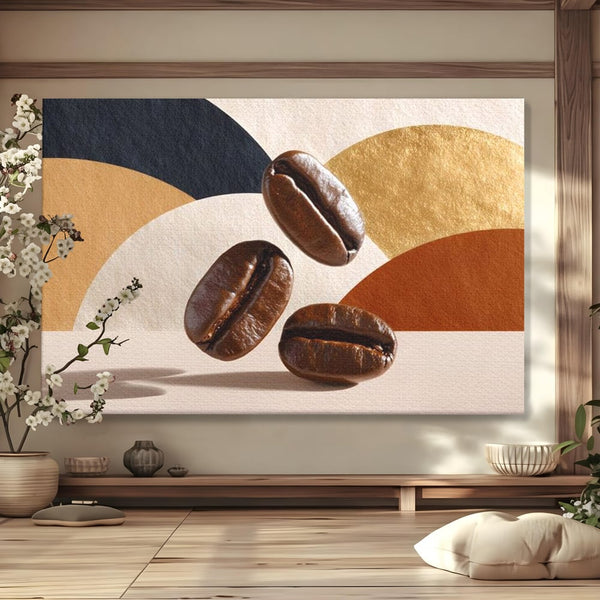 Leinwand Premium Canvas Wall Art, LuxCanva® N1060, Aromatische Kreise, Kaffeebohnen, Espresso, Design, Modern, Abstrakt, Morgen, Energie, Natürlich, Natürlich, Café, Kneipe, Lounge, Bar, Restaurant, Restaurant, Küche