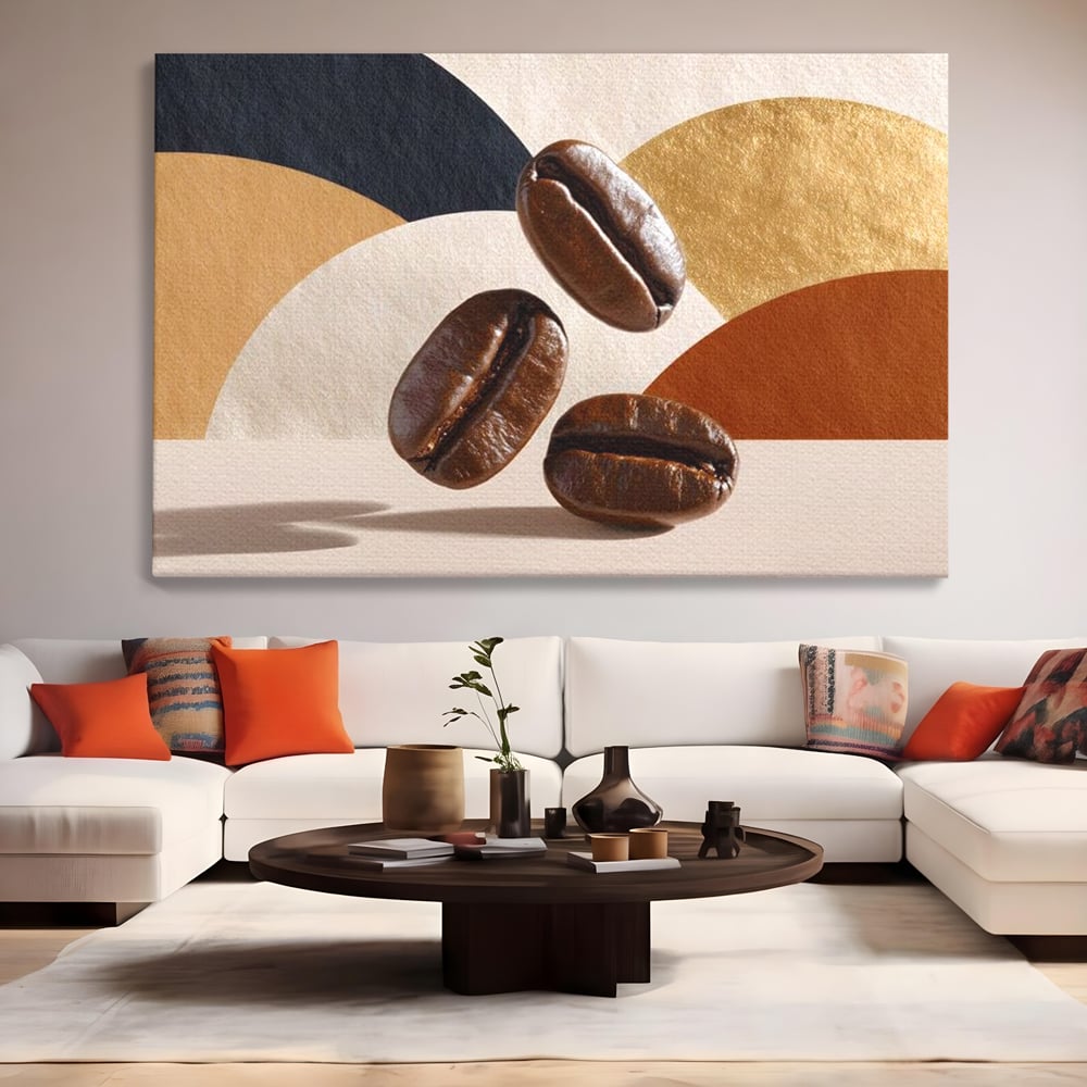 Leinwand Premium Canvas Wall Art, LuxCanva® N1060, Aromatische Kreise, Kaffeebohnen, Espresso, Design, Modern, Abstrakt, Morgen, Energie, Natürlich, Natürlich, Café, Kneipe, Lounge, Bar, Restaurant, Restaurant, Küche