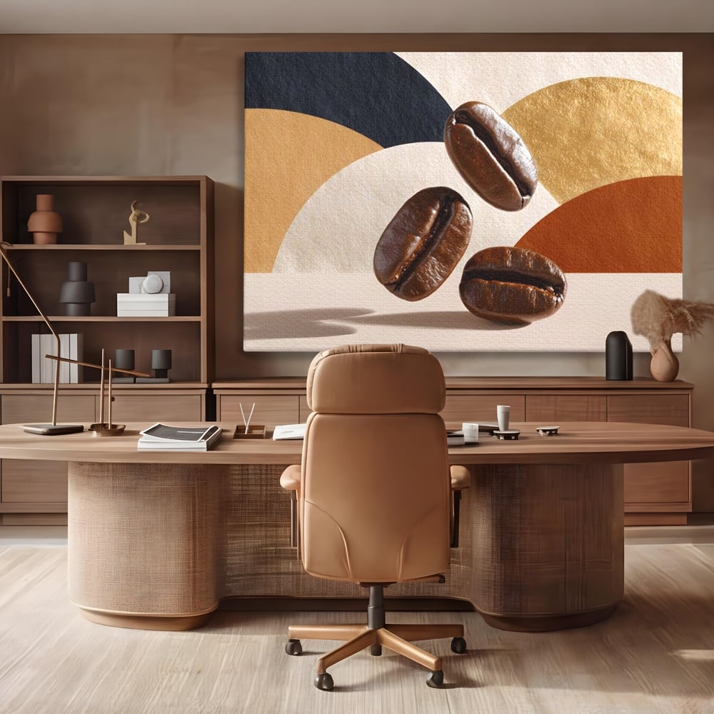 Leinwand Premium Canvas Wall Art, LuxCanva® N1060, Aromatische Kreise, Kaffeebohnen, Espresso, Design, Modern, Abstrakt, Morgen, Energie, Natürlich, Natürlich, Café, Kneipe, Lounge, Bar, Restaurant, Restaurant, Küche