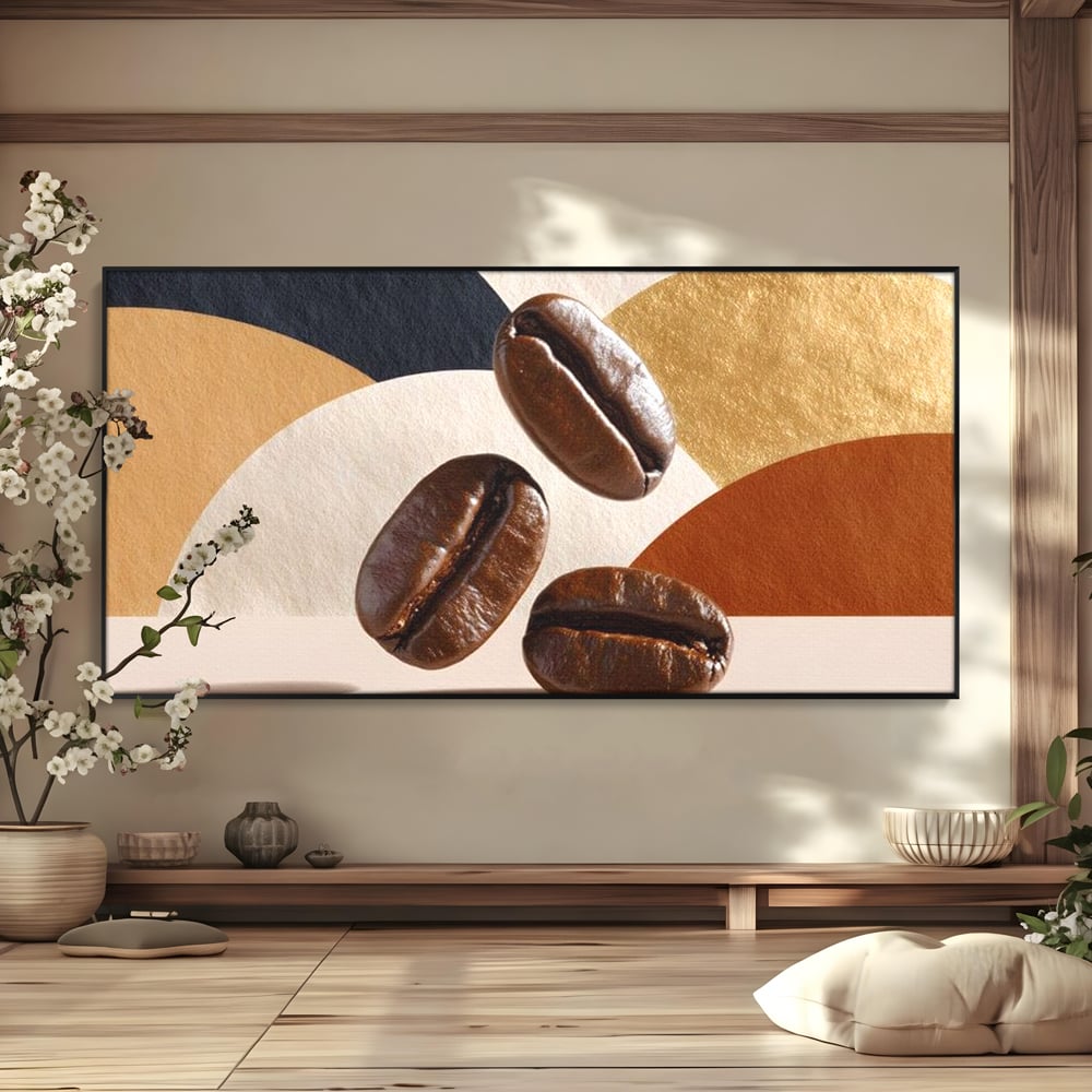 Leinwand Premium Canvas Wall Art, LuxCanva® N1060, Aromatische Kreise, Kaffeebohnen, Espresso, Design, Modern, Abstrakt, Morgen, Energie, Natürlich, Natürlich, Café, Kneipe, Lounge, Bar, Restaurant, Restaurant, Küche