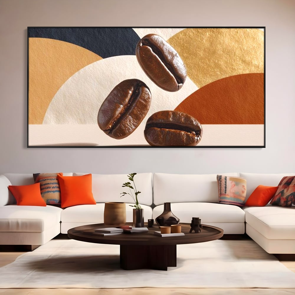 Leinwand Premium Canvas Wall Art, LuxCanva® N1060, Aromatische Kreise, Kaffeebohnen, Espresso, Design, Modern, Abstrakt, Morgen, Energie, Natürlich, Natürlich, Café, Kneipe, Lounge, Bar, Restaurant, Restaurant, Küche