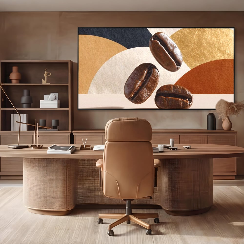 Leinwand Premium Canvas Wall Art, LuxCanva® N1060, Aromatische Kreise, Kaffeebohnen, Espresso, Design, Modern, Abstrakt, Morgen, Energie, Natürlich, Natürlich, Café, Kneipe, Lounge, Bar, Restaurant, Restaurant, Küche