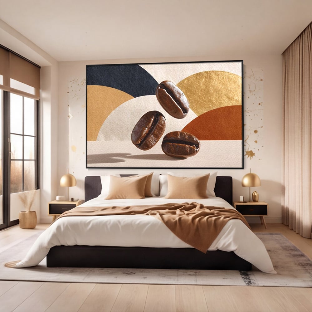 Leinwand Premium Canvas Wall Art, LuxCanva® N1060, Aromatische Kreise, Kaffeebohnen, Espresso, Design, Modern, Abstrakt, Morgen, Energie, Natürlich, Natürlich, Café, Kneipe, Lounge, Bar, Restaurant, Restaurant, Küche
