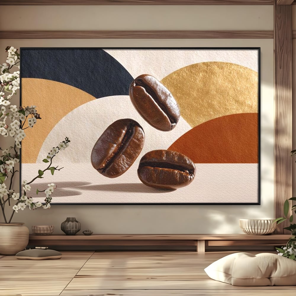 Leinwand Premium Canvas Wall Art, LuxCanva® N1060, Aromatische Kreise, Kaffeebohnen, Espresso, Design, Modern, Abstrakt, Morgen, Energie, Natürlich, Natürlich, Café, Kneipe, Lounge, Bar, Restaurant, Restaurant, Küche