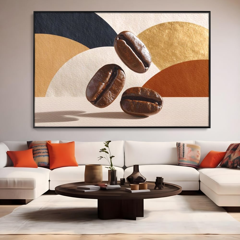 Leinwand Premium Canvas Wall Art, LuxCanva® N1060, Aromatische Kreise, Kaffeebohnen, Espresso, Design, Modern, Abstrakt, Morgen, Energie, Natürlich, Natürlich, Café, Kneipe, Lounge, Bar, Restaurant, Restaurant, Küche