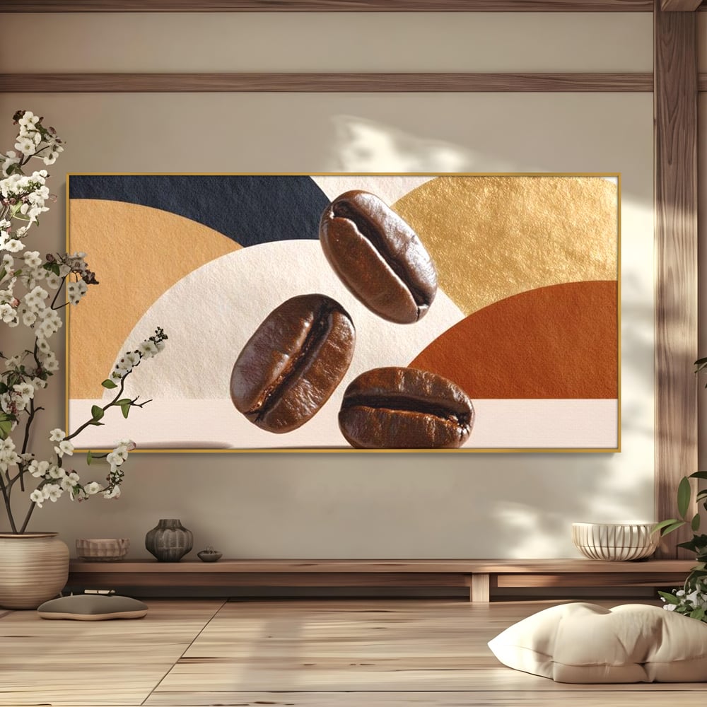 Leinwand Premium Canvas Wall Art, LuxCanva® N1060, Aromatische Kreise, Kaffeebohnen, Espresso, Design, Modern, Abstrakt, Morgen, Energie, Natürlich, Natürlich, Café, Kneipe, Lounge, Bar, Restaurant, Restaurant, Küche