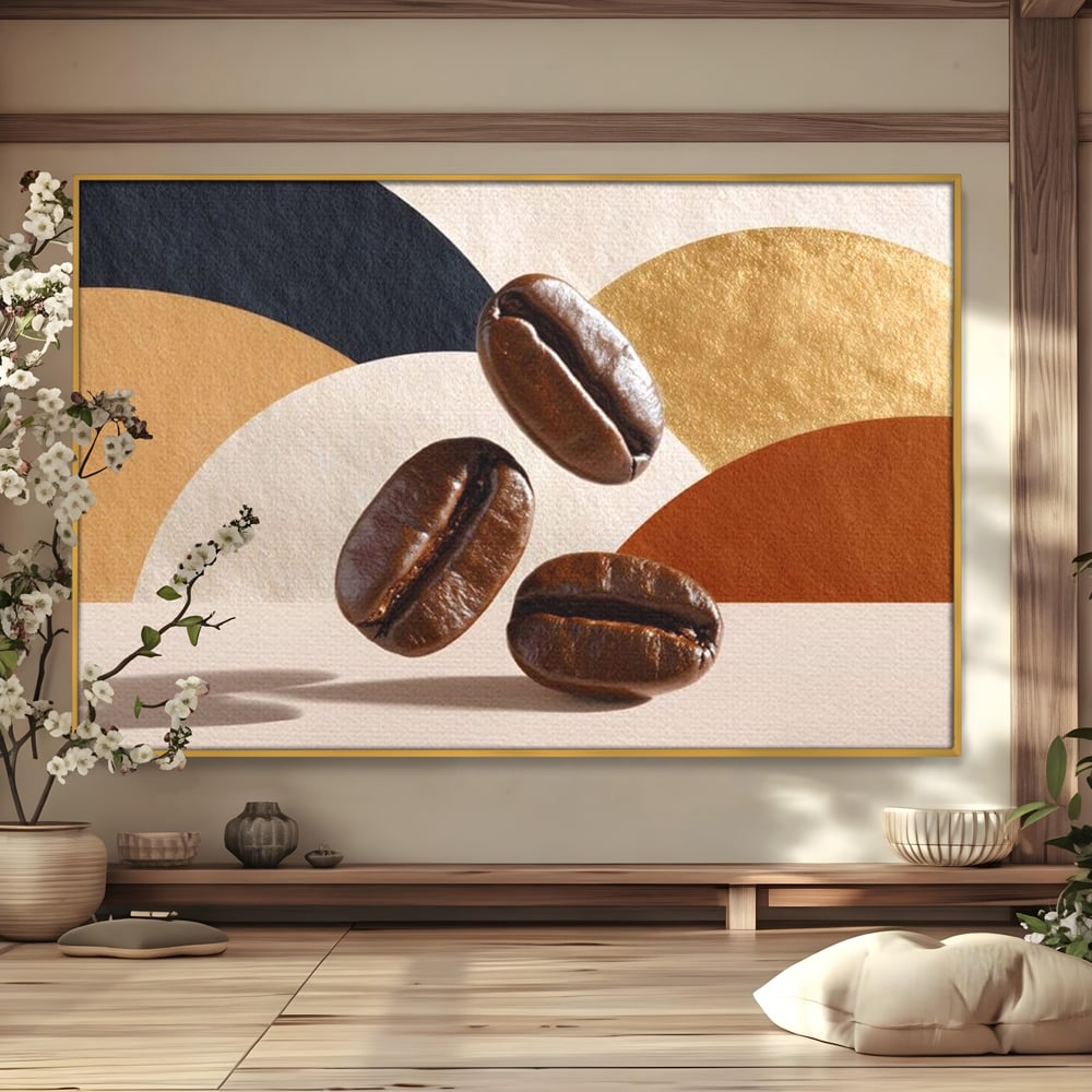 Leinwand Premium Canvas Wall Art, LuxCanva® N1060, Aromatische Kreise, Kaffeebohnen, Espresso, Design, Modern, Abstrakt, Morgen, Energie, Natürlich, Natürlich, Café, Kneipe, Lounge, Bar, Restaurant, Restaurant, Küche
