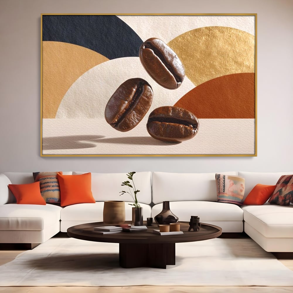 Leinwand Premium Canvas Wall Art, LuxCanva® N1060, Aromatische Kreise, Kaffeebohnen, Espresso, Design, Modern, Abstrakt, Morgen, Energie, Natürlich, Natürlich, Café, Kneipe, Lounge, Bar, Restaurant, Restaurant, Küche