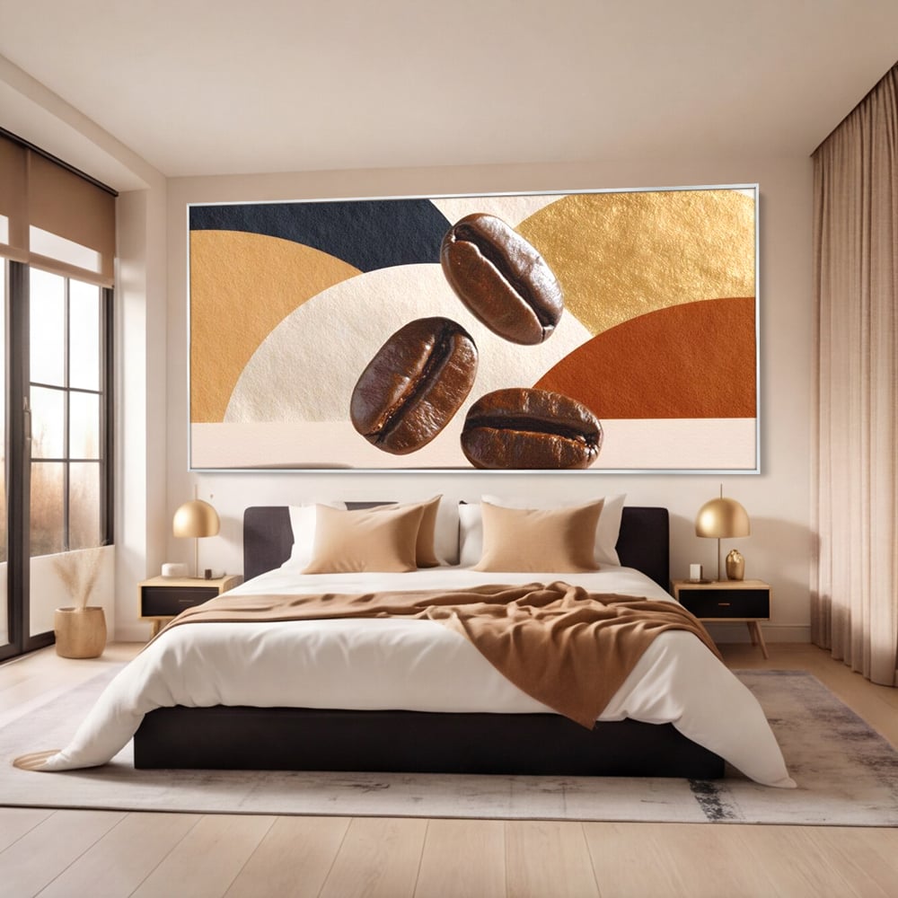 Leinwand Premium Canvas Wall Art, LuxCanva® N1060, Aromatische Kreise, Kaffeebohnen, Espresso, Design, Modern, Abstrakt, Morgen, Energie, Natürlich, Natürlich, Café, Kneipe, Lounge, Bar, Restaurant, Restaurant, Küche