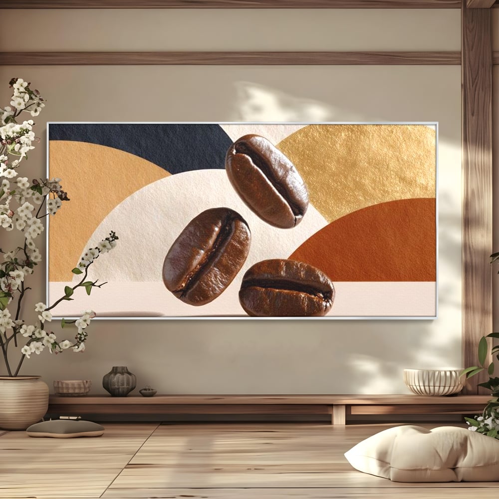 Leinwand Premium Canvas Wall Art, LuxCanva® N1060, Aromatische Kreise, Kaffeebohnen, Espresso, Design, Modern, Abstrakt, Morgen, Energie, Natürlich, Natürlich, Café, Kneipe, Lounge, Bar, Restaurant, Restaurant, Küche