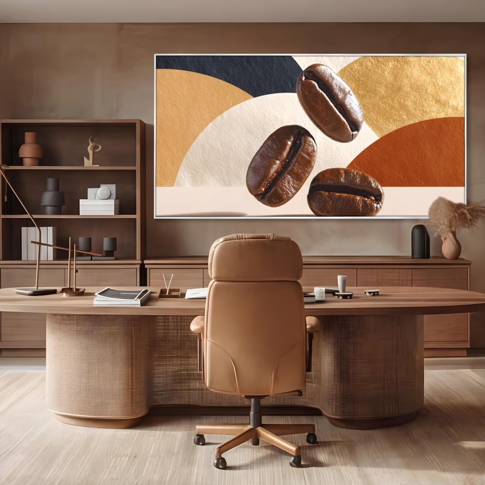 Leinwand Premium Canvas Wall Art, LuxCanva® N1060, Aromatische Kreise, Kaffeebohnen, Espresso, Design, Modern, Abstrakt, Morgen, Energie, Natürlich, Natürlich, Café, Kneipe, Lounge, Bar, Restaurant, Restaurant, Küche