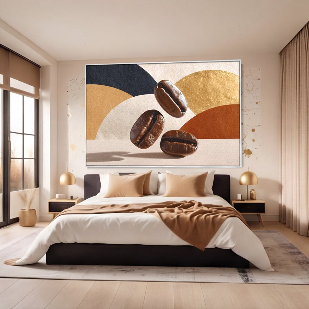 Leinwand Premium Canvas Wall Art, LuxCanva® N1060, Aromatische Kreise, Kaffeebohnen, Espresso, Design, Modern, Abstrakt, Morgen, Energie, Natürlich, Natürlich, Café, Kneipe, Lounge, Bar, Restaurant, Restaurant, Küche