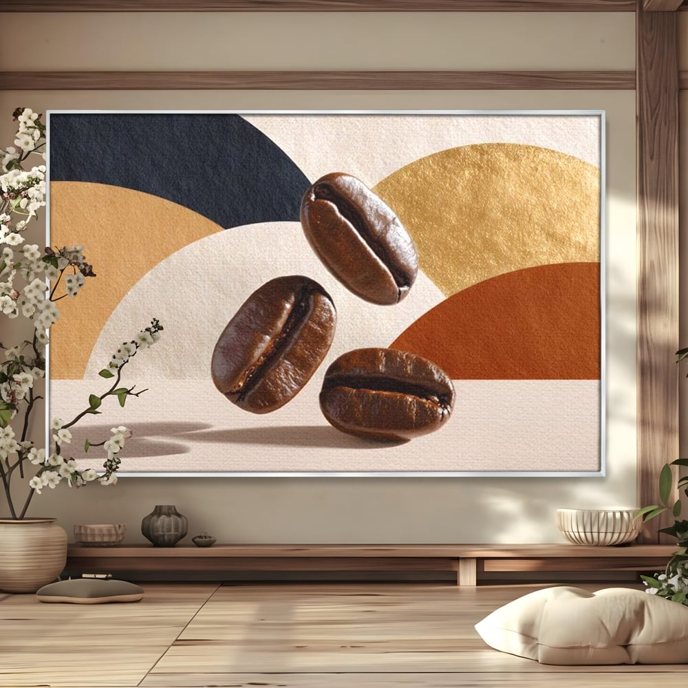 Leinwand Premium Canvas Wall Art, LuxCanva® N1060, Aromatische Kreise, Kaffeebohnen, Espresso, Design, Modern, Abstrakt, Morgen, Energie, Natürlich, Natürlich, Café, Kneipe, Lounge, Bar, Restaurant, Restaurant, Küche