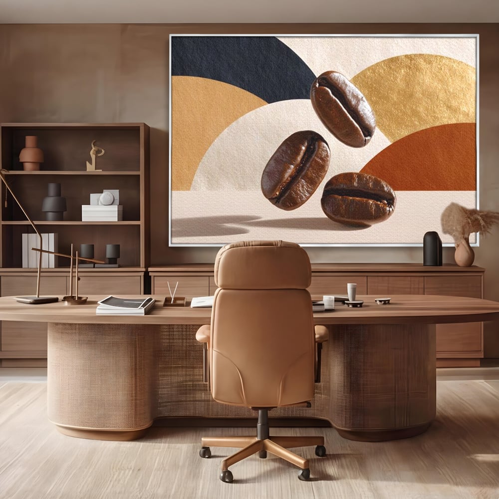 Leinwand Premium Canvas Wall Art, LuxCanva® N1060, Aromatische Kreise, Kaffeebohnen, Espresso, Design, Modern, Abstrakt, Morgen, Energie, Natürlich, Natürlich, Café, Kneipe, Lounge, Bar, Restaurant, Restaurant, Küche
