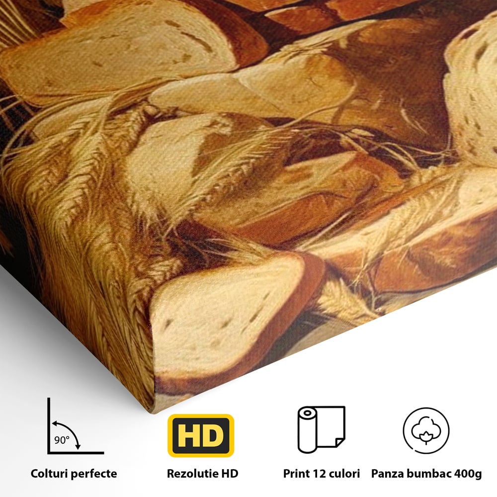 Tablou Canvas Premium, LuxCanva® N1061, Aurul Brutariei, Paine, Grau, Aliment, Mancare, Prospetime, Rustic, Traditional, Recolta, Masa, Gospodarie, Restaurant, Bucatarie