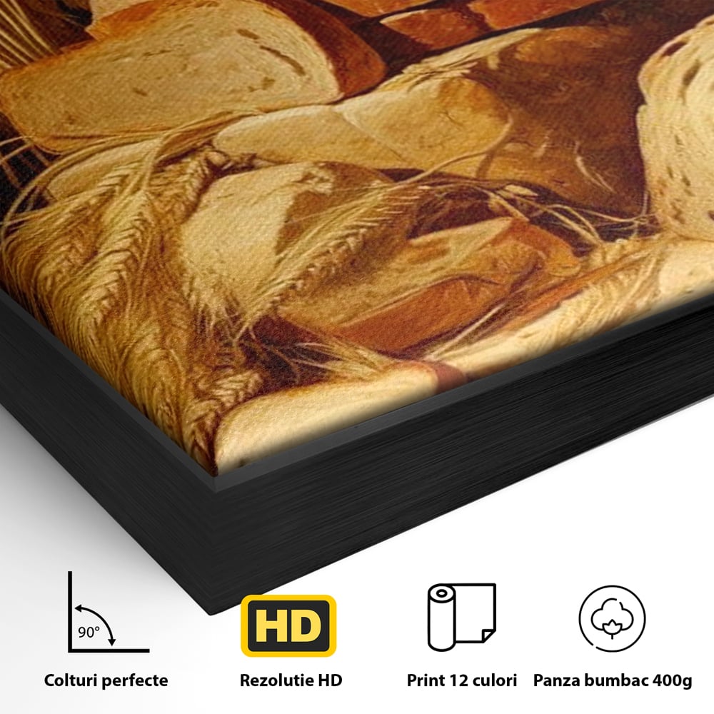 Tablou Canvas Premium, LuxCanva® N1061, Aurul Brutariei, Paine, Grau, Aliment, Mancare, Prospetime, Rustic, Traditional, Recolta, Masa, Gospodarie, Restaurant, Bucatarie