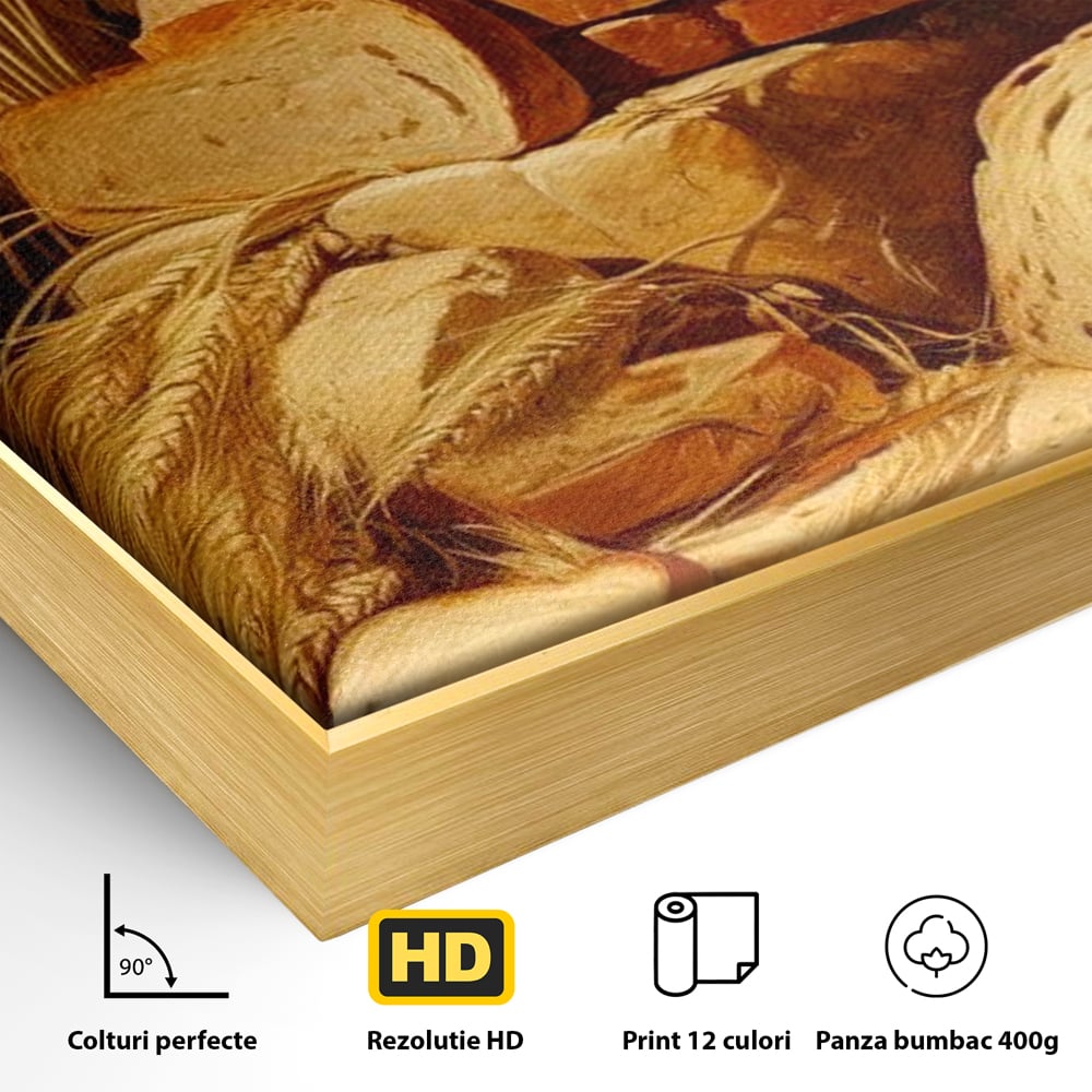 Tablou Canvas Premium, LuxCanva® N1061, Aurul Brutariei, Paine, Grau, Aliment, Mancare, Prospetime, Rustic, Traditional, Recolta, Masa, Gospodarie, Restaurant, Bucatarie
