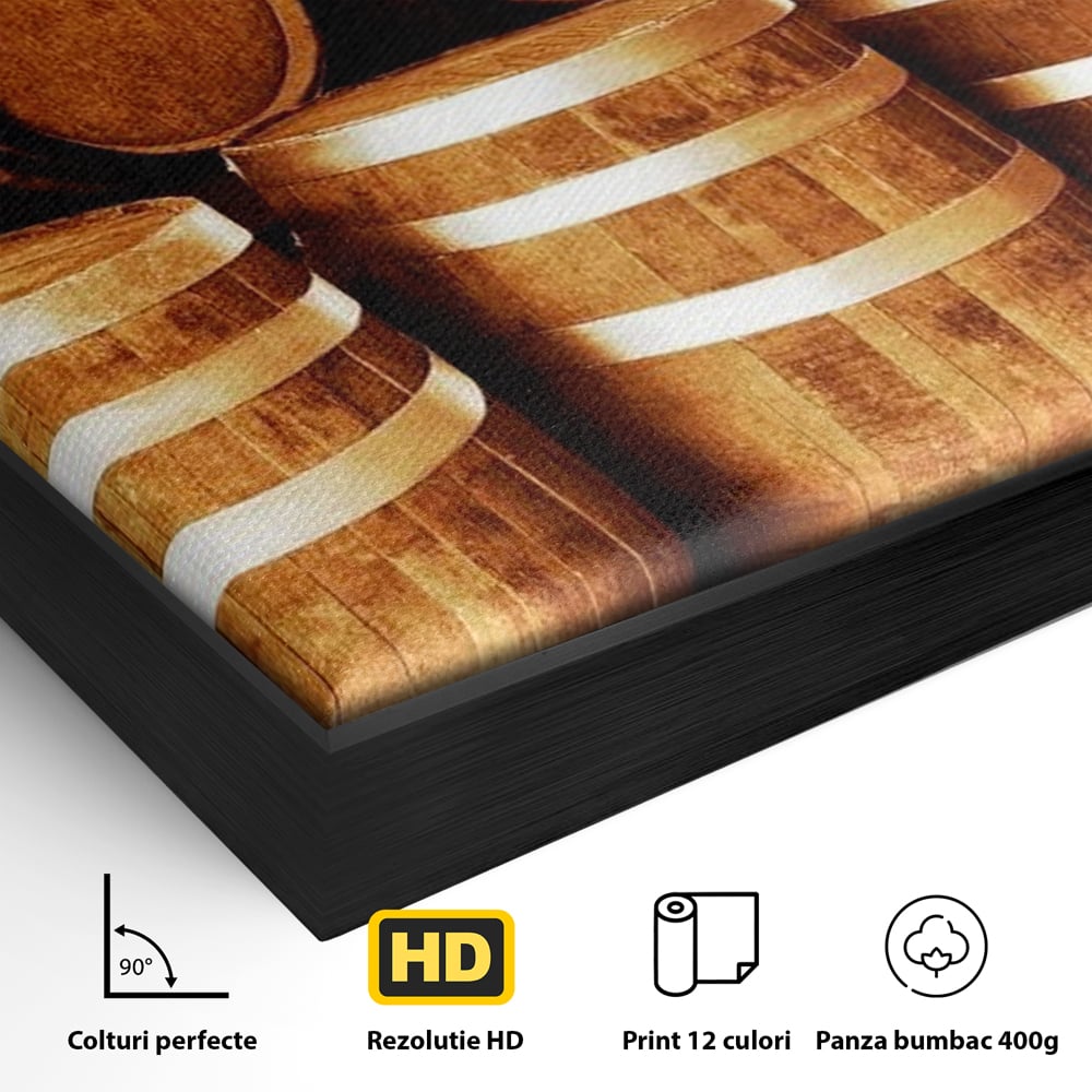Tablou Canvas Premium, LuxCanva® N1063, Umbrele Cramei, Vin, Butoaie, Lemn, Bautura, Rustic, Traditional, Vintage, Crama, Degustare, Pivnita, Pub, Bar, Restaurant, Bucatarie
