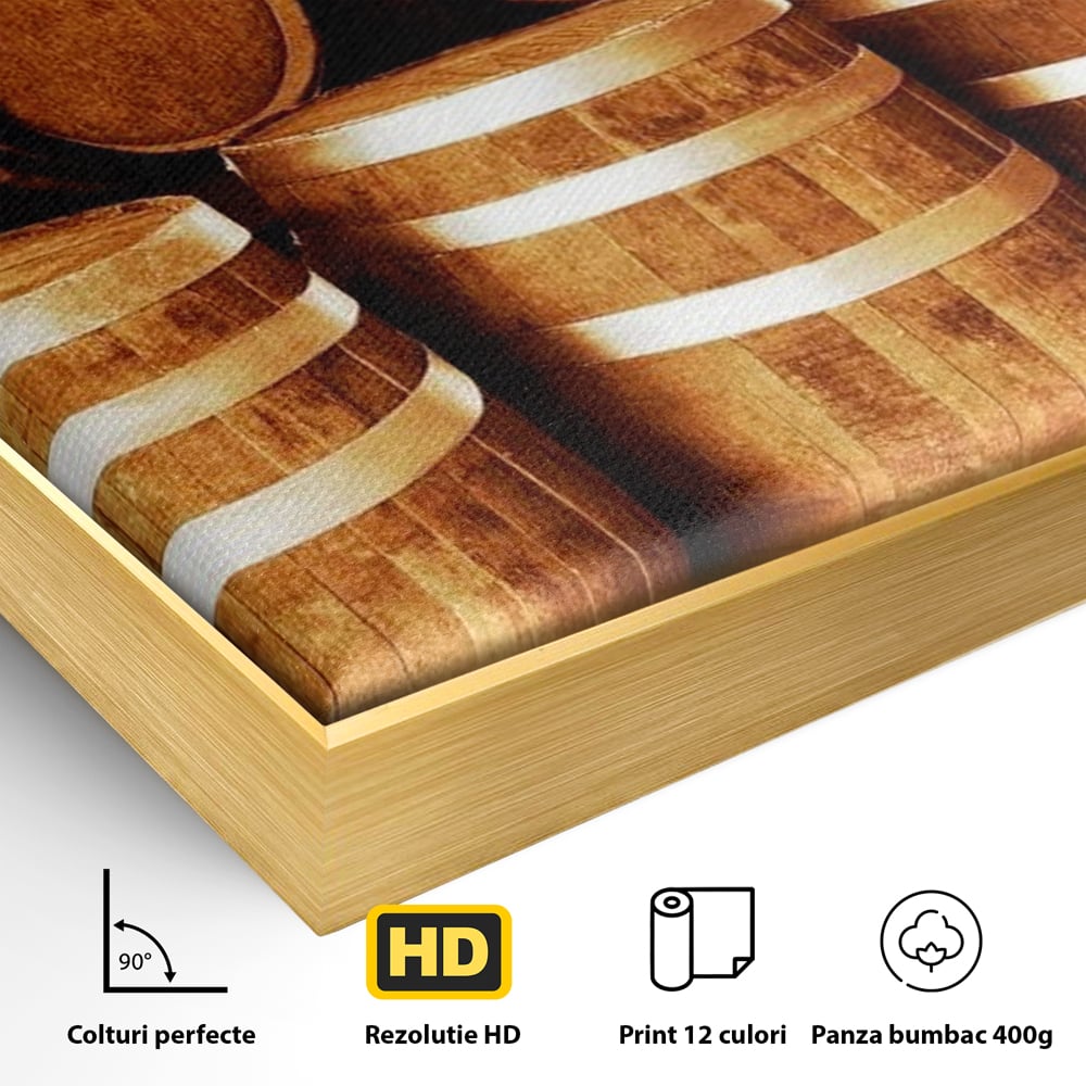Tablou Canvas Premium, LuxCanva® N1063, Umbrele Cramei, Vin, Butoaie, Lemn, Bautura, Rustic, Traditional, Vintage, Crama, Degustare, Pivnita, Pub, Bar, Restaurant, Bucatarie