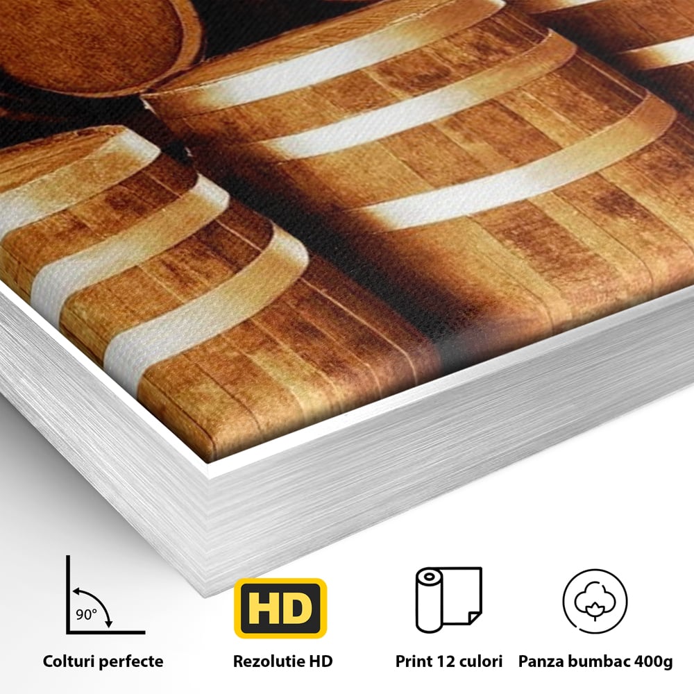 Tablou Canvas Premium, LuxCanva® N1063, Umbrele Cramei, Vin, Butoaie, Lemn, Bautura, Rustic, Traditional, Vintage, Crama, Degustare, Pivnita, Pub, Bar, Restaurant, Bucatarie