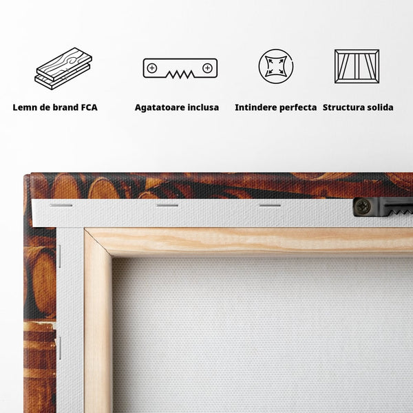 Tablou Canvas Premium, LuxCanva® N1063, Umbrele Cramei, Vin, Butoaie, Lemn, Bautura, Rustic, Traditional, Vintage, Crama, Degustare, Pivnita, Pub, Bar, Restaurant, Bucatarie