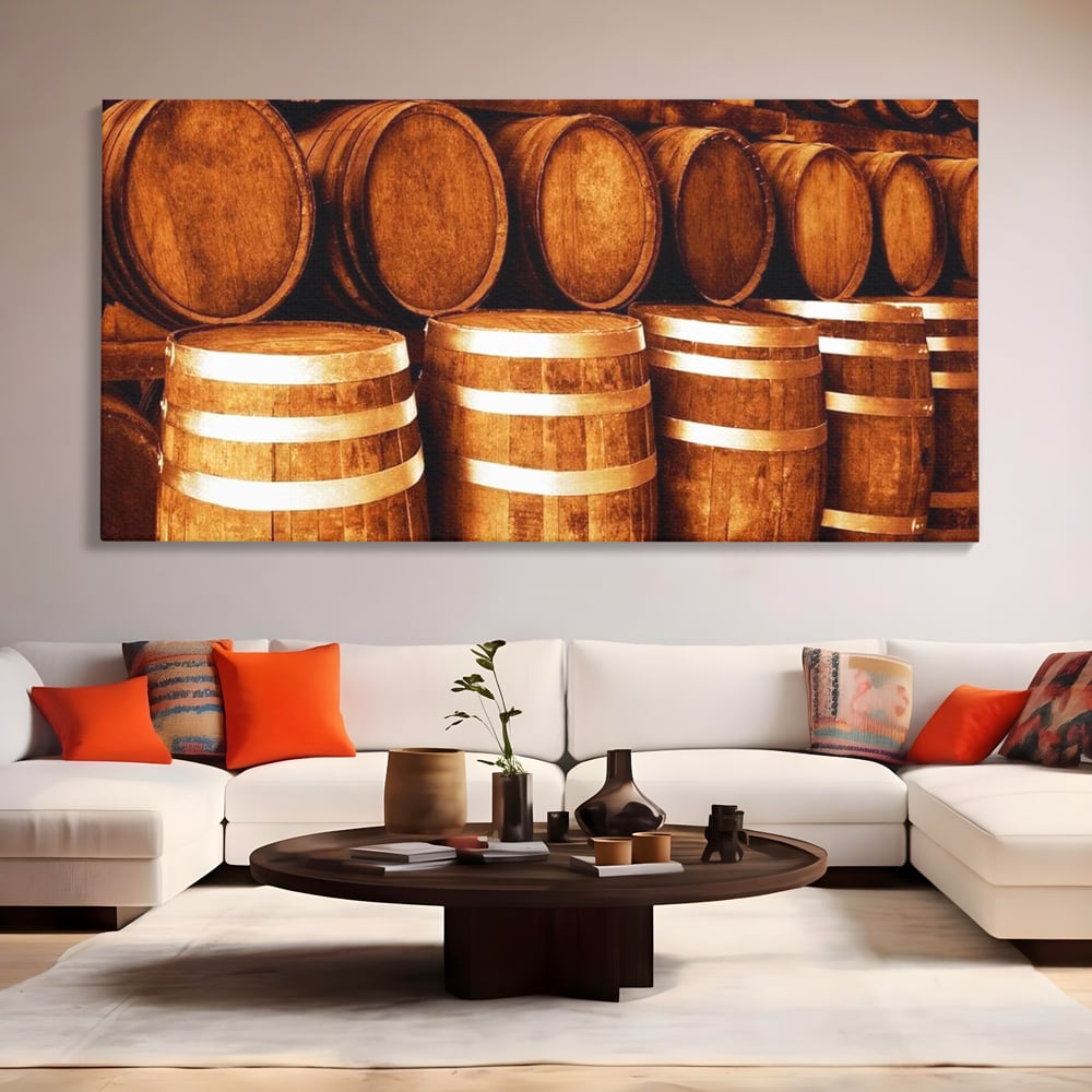 Tablou Canvas Premium, LuxCanva® N1063, Umbrele Cramei, Vin, Butoaie, Lemn, Bautura, Rustic, Traditional, Vintage, Crama, Degustare, Pivnita, Pub, Bar, Restaurant, Bucatarie