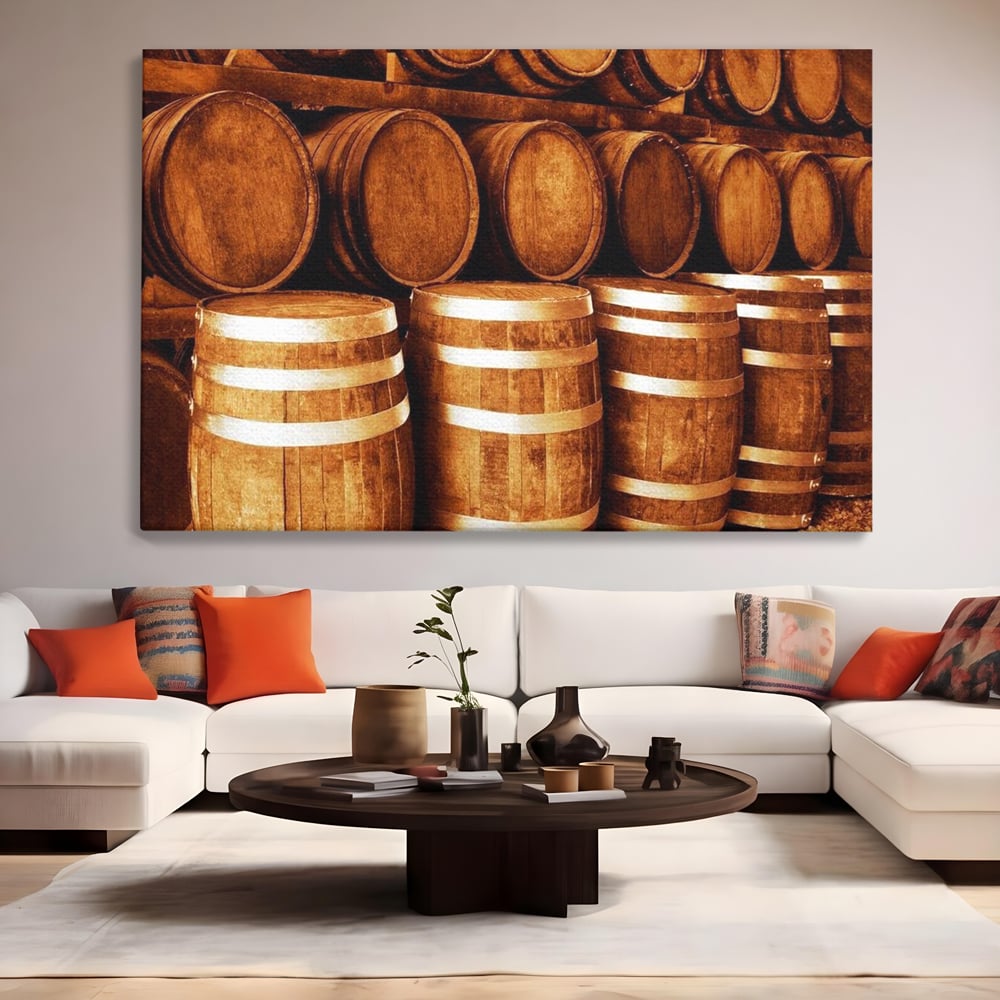 Tablou Canvas Premium, LuxCanva® N1063, Umbrele Cramei, Vin, Butoaie, Lemn, Bautura, Rustic, Traditional, Vintage, Crama, Degustare, Pivnita, Pub, Bar, Restaurant, Bucatarie