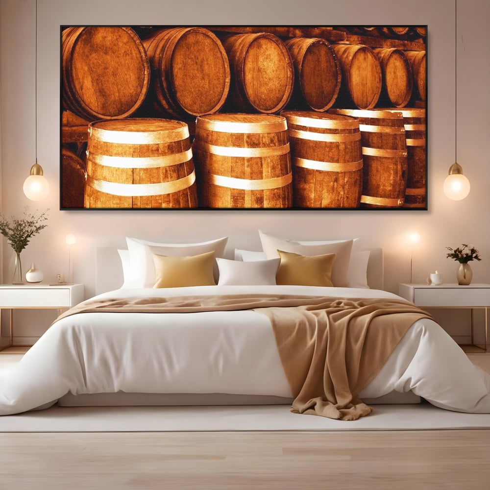 Tablou Canvas Premium, LuxCanva® N1063, Umbrele Cramei, Vin, Butoaie, Lemn, Bautura, Rustic, Traditional, Vintage, Crama, Degustare, Pivnita, Pub, Bar, Restaurant, Bucatarie