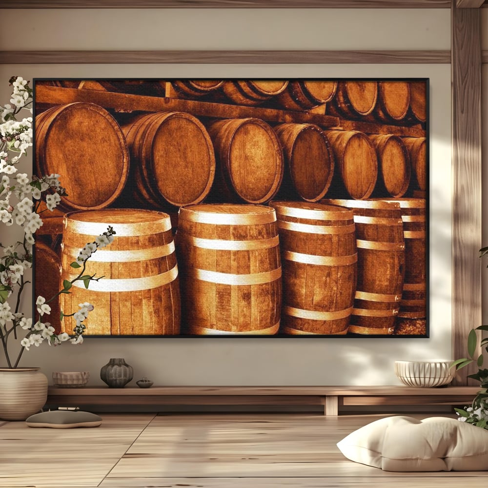 Tablou Canvas Premium, LuxCanva® N1063, Umbrele Cramei, Vin, Butoaie, Lemn, Bautura, Rustic, Traditional, Vintage, Crama, Degustare, Pivnita, Pub, Bar, Restaurant, Bucatarie
