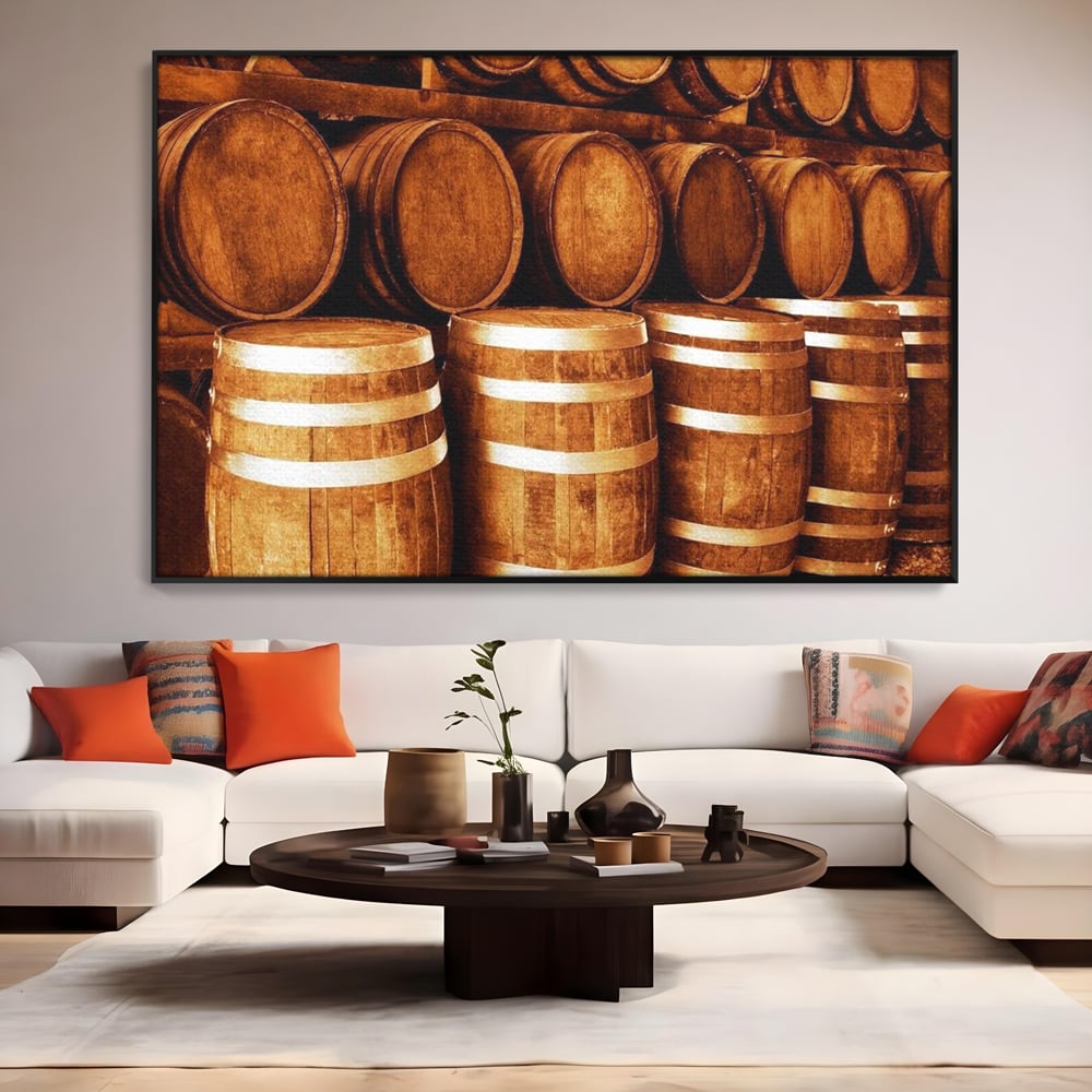 Tablou Canvas Premium, LuxCanva® N1063, Umbrele Cramei, Vin, Butoaie, Lemn, Bautura, Rustic, Traditional, Vintage, Crama, Degustare, Pivnita, Pub, Bar, Restaurant, Bucatarie
