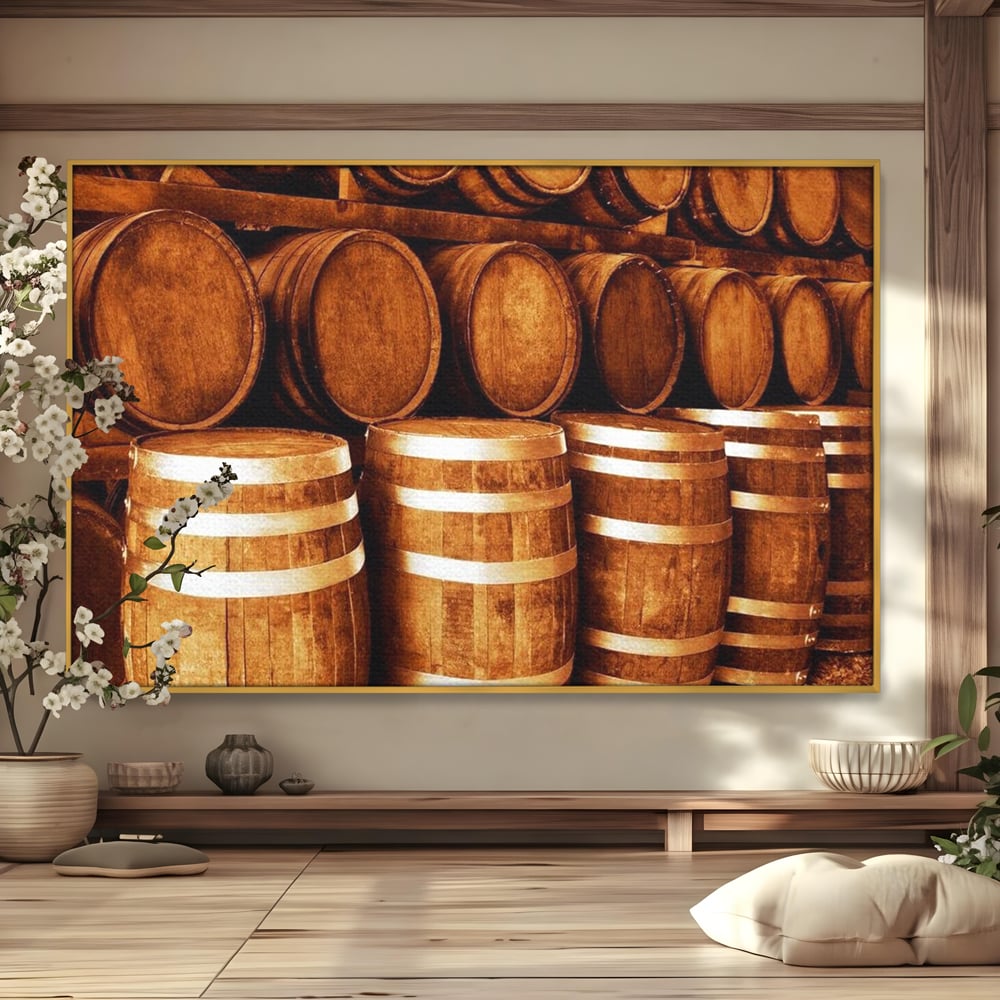 Tablou Canvas Premium, LuxCanva® N1063, Umbrele Cramei, Vin, Butoaie, Lemn, Bautura, Rustic, Traditional, Vintage, Crama, Degustare, Pivnita, Pub, Bar, Restaurant, Bucatarie