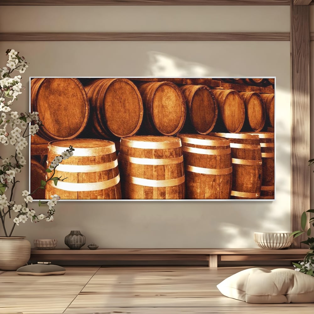 Tablou Canvas Premium, LuxCanva® N1063, Umbrele Cramei, Vin, Butoaie, Lemn, Bautura, Rustic, Traditional, Vintage, Crama, Degustare, Pivnita, Pub, Bar, Restaurant, Bucatarie