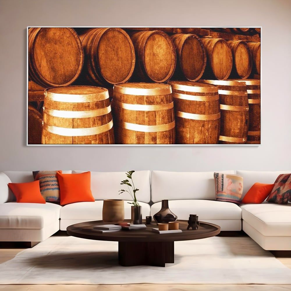 Tablou Canvas Premium, LuxCanva® N1063, Umbrele Cramei, Vin, Butoaie, Lemn, Bautura, Rustic, Traditional, Vintage, Crama, Degustare, Pivnita, Pub, Bar, Restaurant, Bucatarie