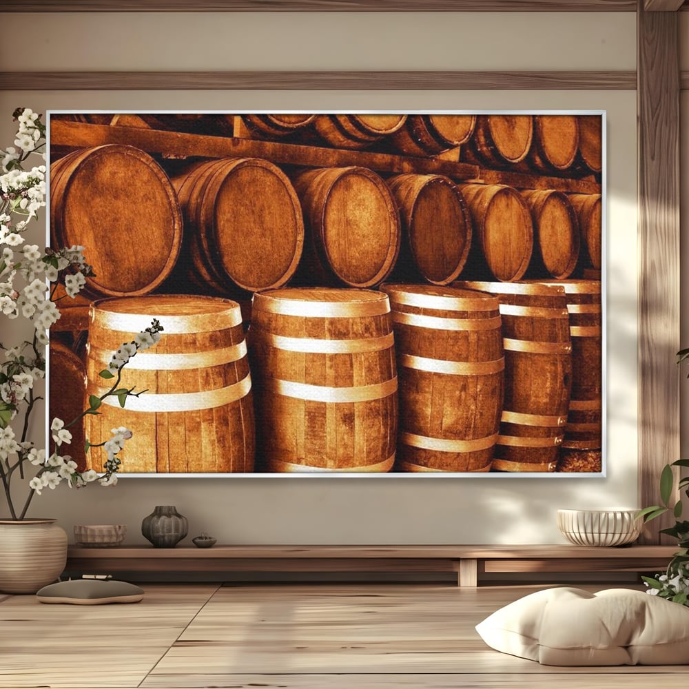 Tablou Canvas Premium, LuxCanva® N1063, Umbrele Cramei, Vin, Butoaie, Lemn, Bautura, Rustic, Traditional, Vintage, Crama, Degustare, Pivnita, Pub, Bar, Restaurant, Bucatarie
