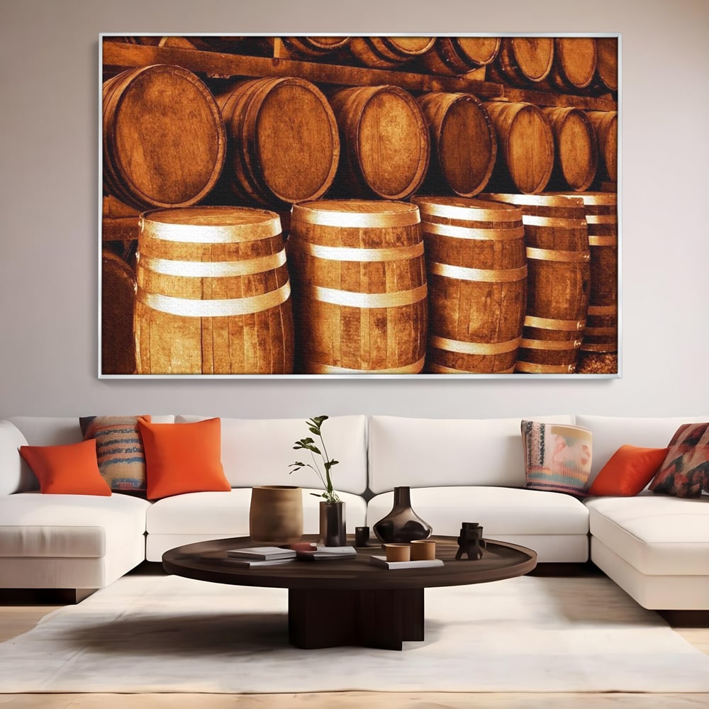 Tablou Canvas Premium, LuxCanva® N1063, Umbrele Cramei, Vin, Butoaie, Lemn, Bautura, Rustic, Traditional, Vintage, Crama, Degustare, Pivnita, Pub, Bar, Restaurant, Bucatarie