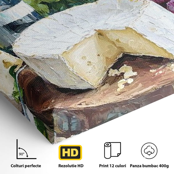 Leinwand Premium Canvas Wall Art, LuxCanva® N1064, Aromen Aromen, Trauben, Früchte, Glas, Wein, Getränk, Käse, Rustikal, Tradition, Köstlich, Essen, Restaurant, Küche