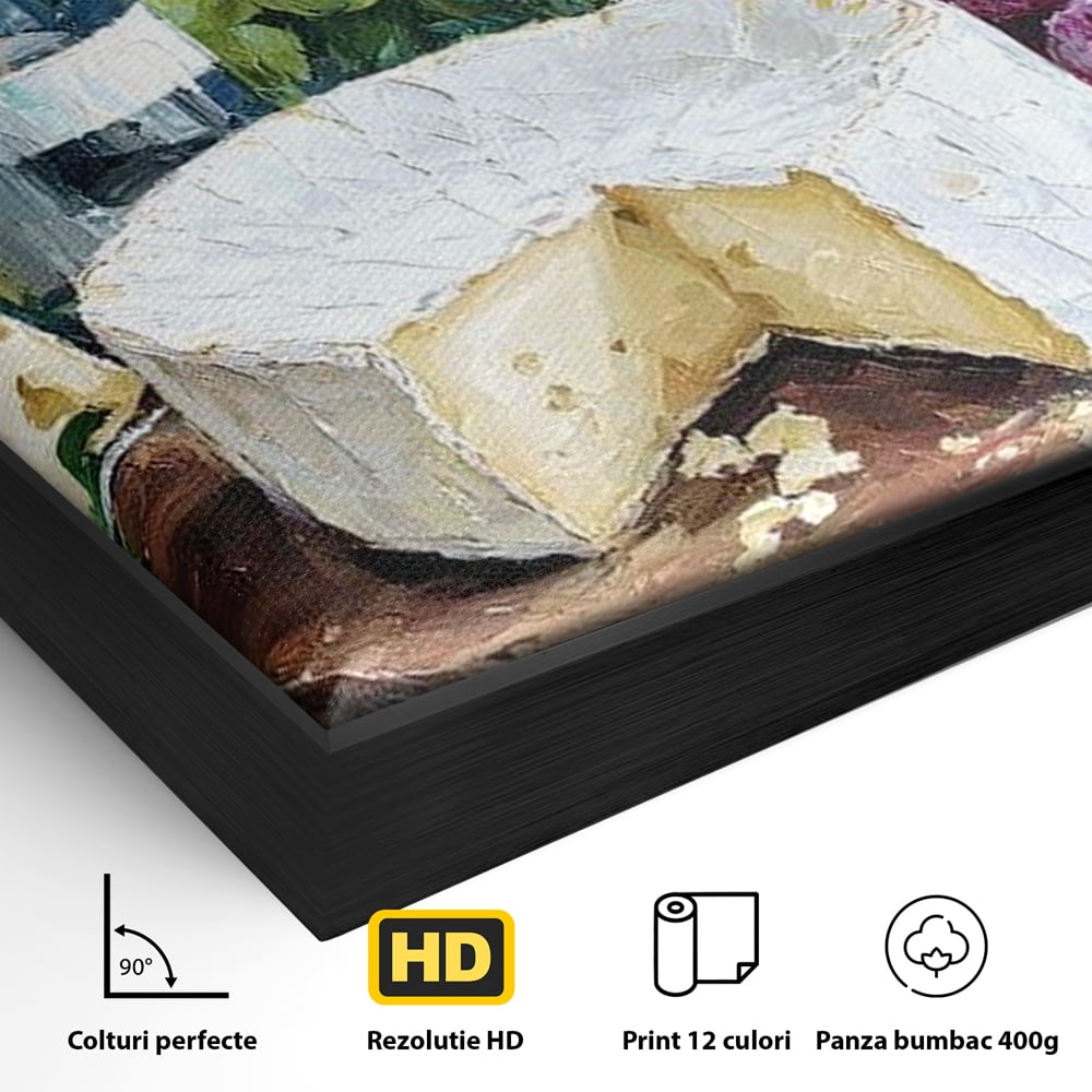 Leinwand Premium Canvas Wall Art, LuxCanva® N1064, Aromen Aromen, Trauben, Früchte, Glas, Wein, Getränk, Käse, Rustikal, Tradition, Köstlich, Essen, Restaurant, Küche