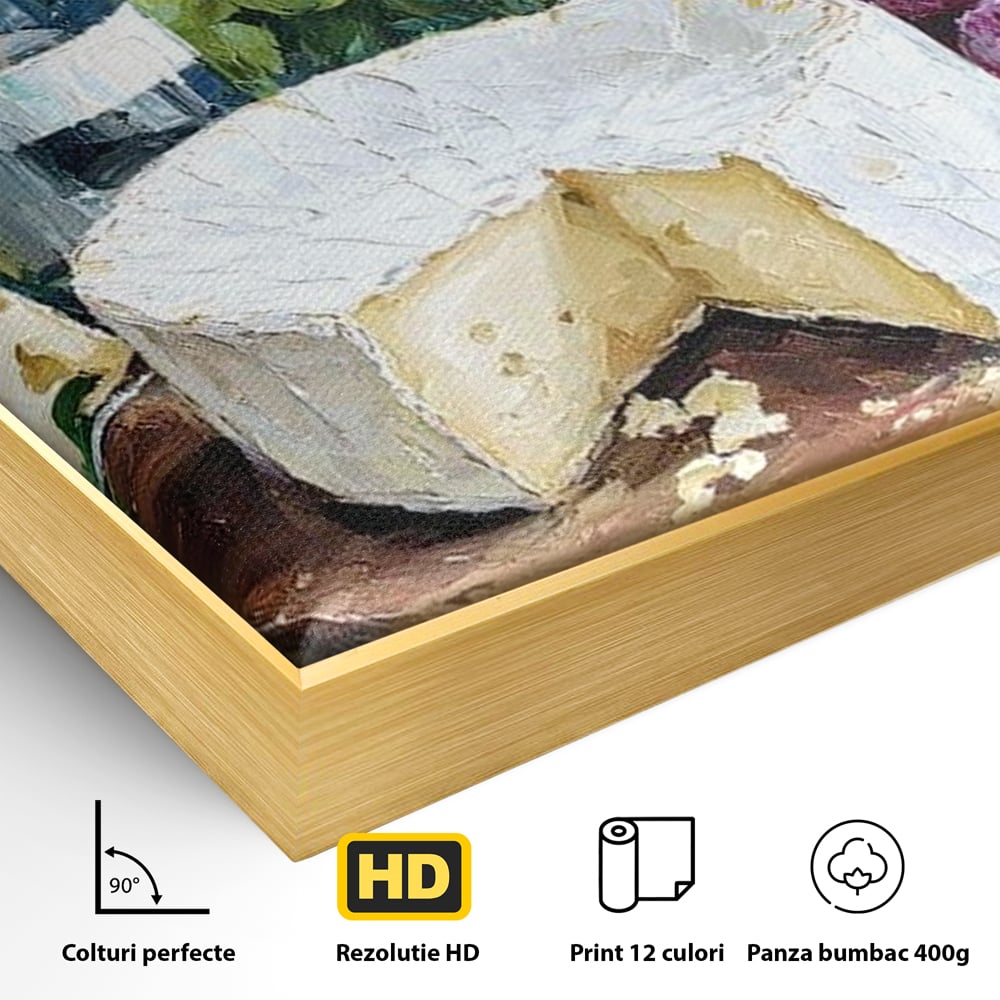 Leinwand Premium Canvas Wall Art, LuxCanva® N1064, Aromen Aromen, Trauben, Früchte, Glas, Wein, Getränk, Käse, Rustikal, Tradition, Köstlich, Essen, Restaurant, Küche