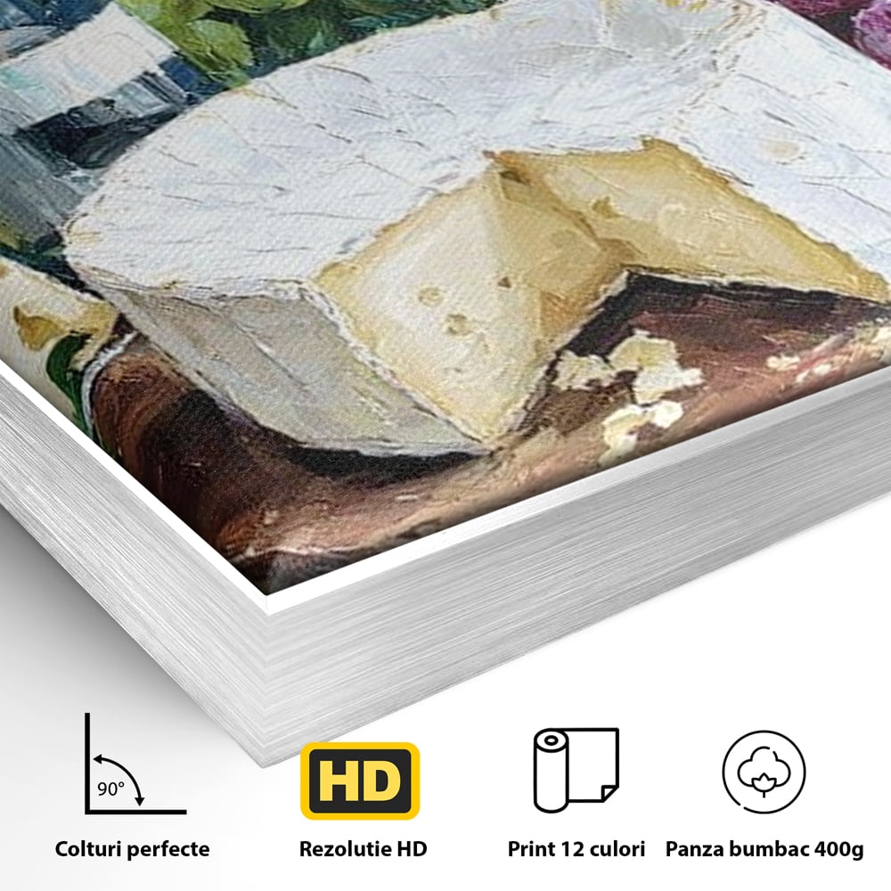 Leinwand Premium Canvas Wall Art, LuxCanva® N1064, Aromen Aromen, Trauben, Früchte, Glas, Wein, Getränk, Käse, Rustikal, Tradition, Köstlich, Essen, Restaurant, Küche