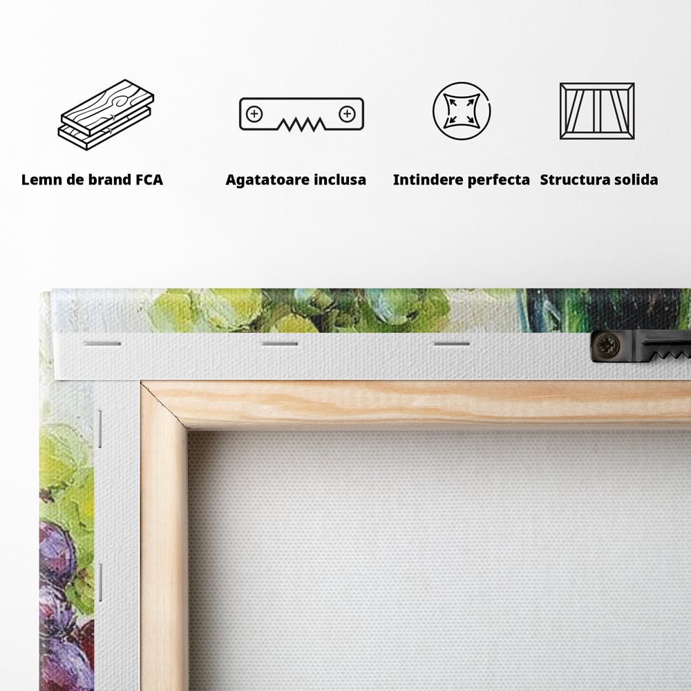 Leinwand Premium Canvas Wall Art, LuxCanva® N1064, Aromen Aromen, Trauben, Früchte, Glas, Wein, Getränk, Käse, Rustikal, Tradition, Köstlich, Essen, Restaurant, Küche