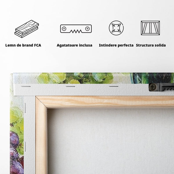 Leinwand Premium Canvas Wall Art, LuxCanva® N1064, Aromen Aromen, Trauben, Früchte, Glas, Wein, Getränk, Käse, Rustikal, Tradition, Köstlich, Essen, Restaurant, Küche