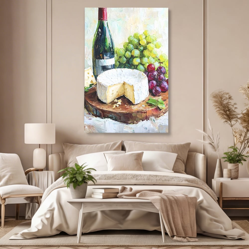 Leinwand Premium Canvas Wall Art, LuxCanva® N1064, Aromen Aromen, Trauben, Früchte, Glas, Wein, Getränk, Käse, Rustikal, Tradition, Köstlich, Essen, Restaurant, Küche